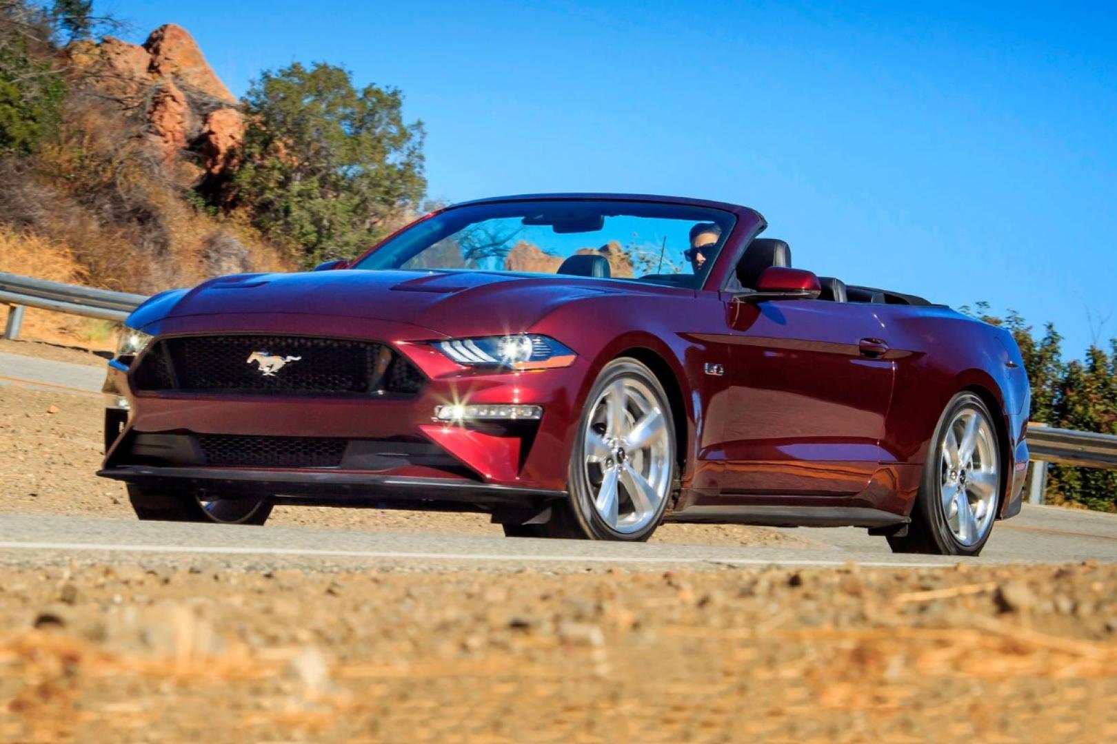 2020 Burgundy /Black Ford Mustang GT Convertible (1FATP8FF9L5) with an 5.0L V8 DOHC 32V engine, Automatic transmission, located at 1313 Las Vegas Blvd, North Port, FL, 34286, (888) 750-6845, 36.002834, -115.201302 - In some ways, the 2020 Ford Mustang is just as you'd expect it to be. It has rear-wheel drive, an available 5.0-liter V8 under the hood, and all sorts of factory options to make it faster, louder, and more distinctive. What you might not expect about the Mustang is the way Ford has committed to the - Photo#1