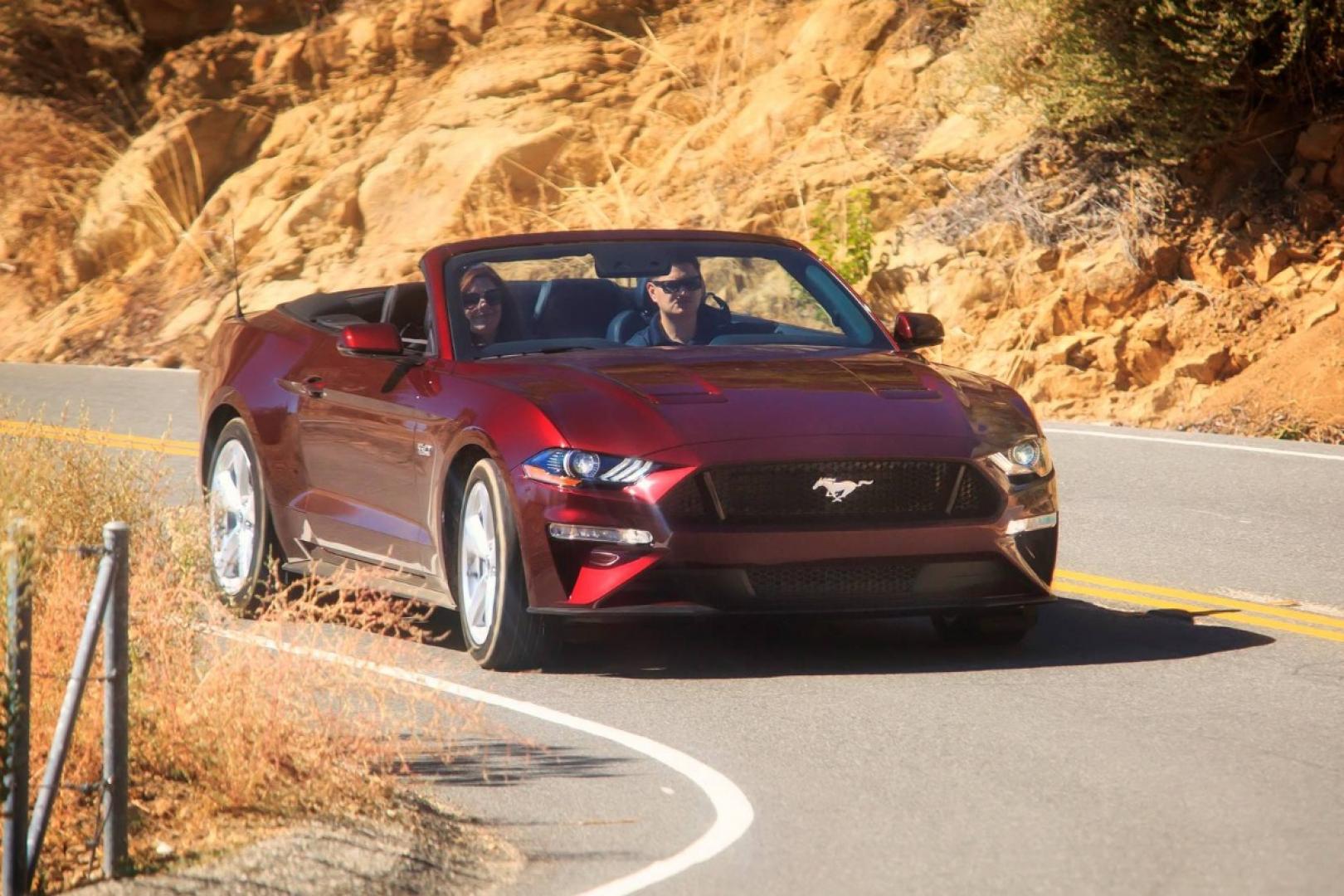 2020 Burgundy /Black Ford Mustang GT Convertible (1FATP8FF9L5) with an 5.0L V8 DOHC 32V engine, Automatic transmission, located at 1313 Las Vegas Blvd, North Port, FL, 34286, (888) 750-6845, 36.002834, -115.201302 - In some ways, the 2020 Ford Mustang is just as you'd expect it to be. It has rear-wheel drive, an available 5.0-liter V8 under the hood, and all sorts of factory options to make it faster, louder, and more distinctive. What you might not expect about the Mustang is the way Ford has committed to the - Photo#2